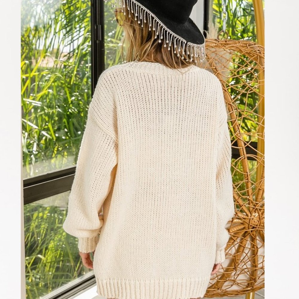 New Heart Embroidered Cardigan Sweater ~ Sweetest Oversized Knit Valentine' Day - Picture 5 of 7